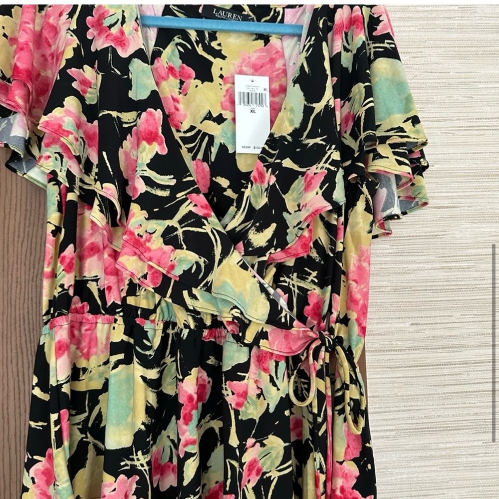 NWT Ralph Lauren Tropical Flutter Sleeve Ruffled Wrap  Blouse